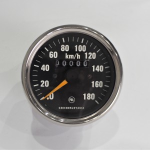 Tachometer, 180 km/h, chrómovaný rámeček, žluta ručička,  Jawa 634-640