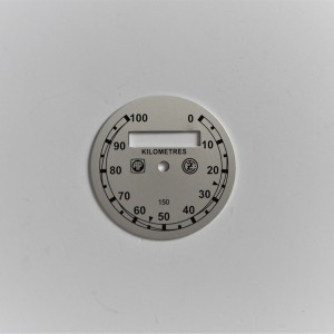 Ciferník tachometru 0-100km/h, stříbrno-černý, AP-ČZ, ČZ 150 C