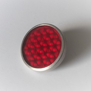 Odrazka červená, nerez rámeček, se šroubem, 51 mm, plast, Jawa
