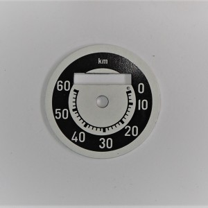 Ciferník tachometru 0-80km/h, černo-bílý, Jawa 50
