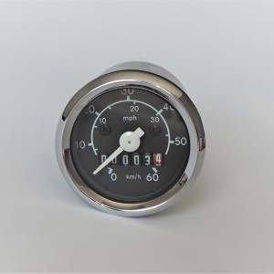 Tachometer, 60 km/h, bíla ručička, ciferník černý, Jawa Babetta