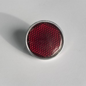 Reflector, red, with screw and aluminum frame, 54mm, plastic, Jawa