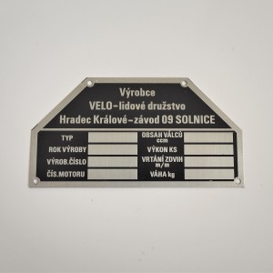 Typenschild, VELOREX 350