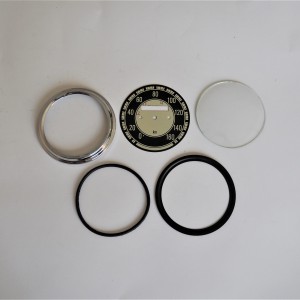 Repair set for rund speedometer 160 km/h, black dial, Jawa