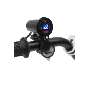 Motocyklowe gniazdo z wyświetlaczem - USB QC + PD - MUS12 + adapter