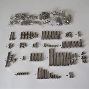 Screw set, all without engine, stainless/polished, Jawa 350 Panelka type 360/361