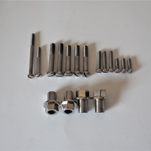 Screw set for engine, visible outside the engine, stainless, polished, Jawa 250 type 353 Kyvacka I type, 250 Perak