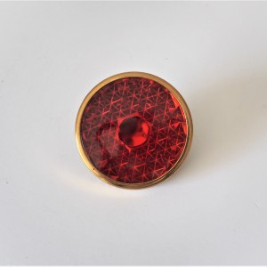Glass reflector, red, with polished brass frame, diameter 53 mm, Jawa, CZ