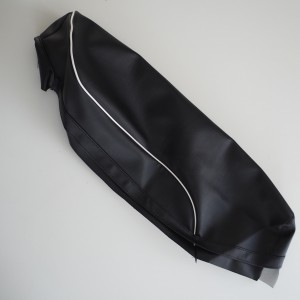 Seat cover, black with white line, Jawa, CZ - Panelka/Kyvacka