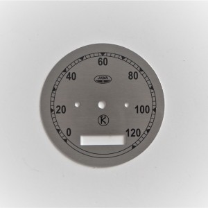 Speedometer plate 0-120km/h, silver-black, K, Jawa 250 Perak FJ