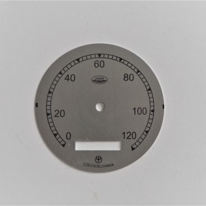 Speedometer plate 0-120km/h, silver-black, Jawa 250 Perak Zbrojovka