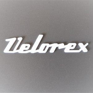 Inscription VELOREX, plastic, white