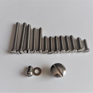 Screw set for engine, visible outside the engine, stainless, polished, Jawa 550