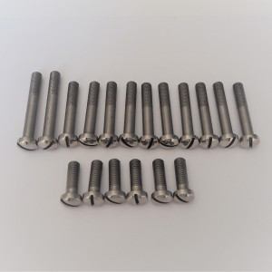 Screw set for engine, visible outside the engine, stainless, polished, CZ 175 prewar