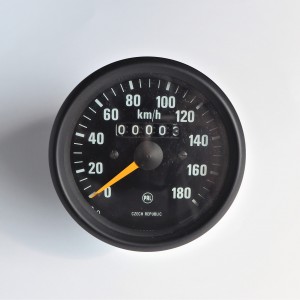 Tachometer, 180 km/h, schwarzer Rahmen, gelb Zeiger, Original, Jawa 634-640