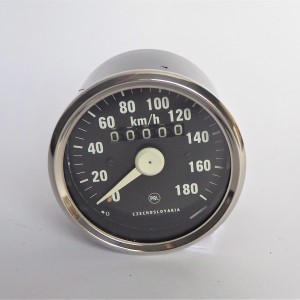 Speedometer, 180 km/h, chromed frame, white needle, Jawa 634-640