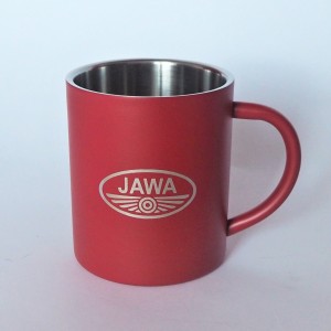 Tasse, rot, Edelstahl, 250 ml, Logo JAWA