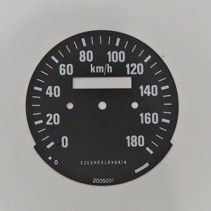 Speedometer plate 0-180km/h, black-white, Jawa 634-640
