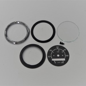 Repair set for rund speedometer 60 km/h, black dial, Jawa Babetta