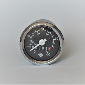 Tachometer, 80 km/h, weiße Zeiger, schwarz Zifferblatt, Jawa Babetta