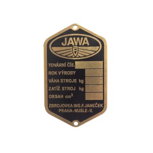 Type label, brass, Jawa 1929 FJ