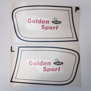 Stickers GOLDEN SPORT BY JAWA, 2 pcs, R +L, Jawa 50 type 23 MUSTANG