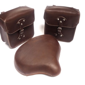 Front seat, leather, dark brown + set of bags, dark brown, leather, 220x240x90mm, Jawa Perak, CZ125/150