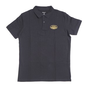 Cotton polo shirt, navy blue, logo JAWA-gold, size S