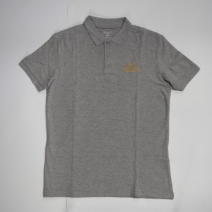 Cotton polo shirt, gray, logo JAWA-gold, size S