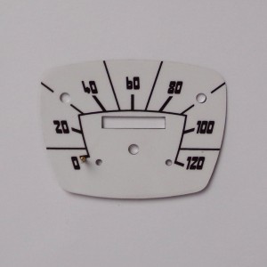 Ciferník tachometru 0-120 km/h, bílý, Jawa 90, Mustang I typ
