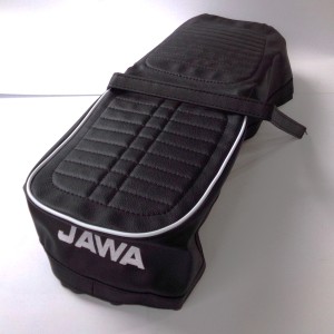 Sitzbankbezug, schwarz mit weißer Linie, mit dem Jawa-Logo, Jawa 634