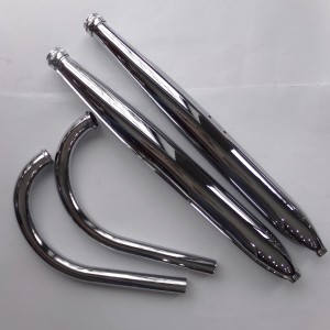 Exhaust silencer cigar + exhaust pipes, chrome, set, Jawa 350 typ 354 Kyvacka, typ 360 Panelka ( DUELLS )