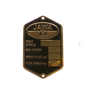 Type label, brass, Jawa, CZ