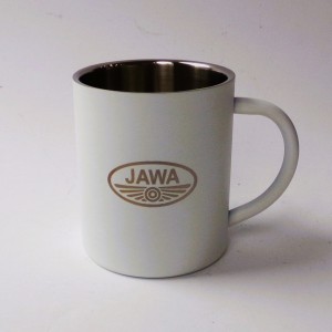 Cup, 250 ml, white, stainless steel, logo JAWA