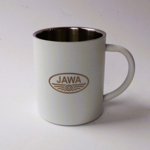 Tasse, 250 ml, weiß, Edelstahl, Logo JAWA