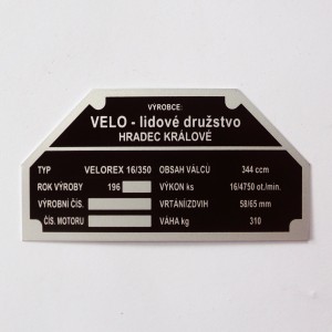 Type label, year 196--, VELOREX 350