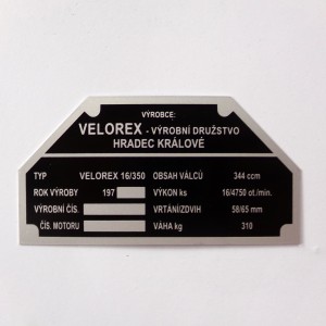 Type label, year 197--, VELOREX 350