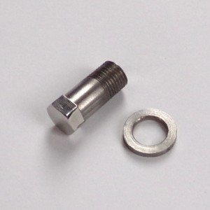 Lower screw for front fork plunger, M10/1, key 11mm, stainless steel, polished, with washer, Jawa, CZ