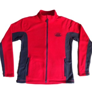 Women's fleece red with the JAWA logo, size L