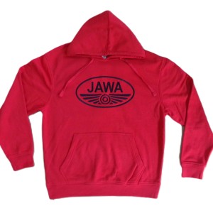 Men's pullover hoodie, red, with the JAWA logo, size M