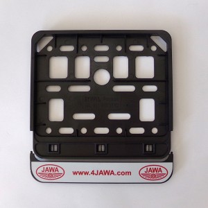 Ramka-motorower pod tablicę rejestracyjną, z nadrukiem 4JAWA i logo JAWA