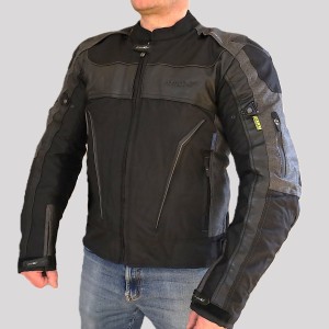 Men Leather/textile Jacket, black/grey, Size M