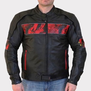 Men Leather Jacket, black/red, Size L